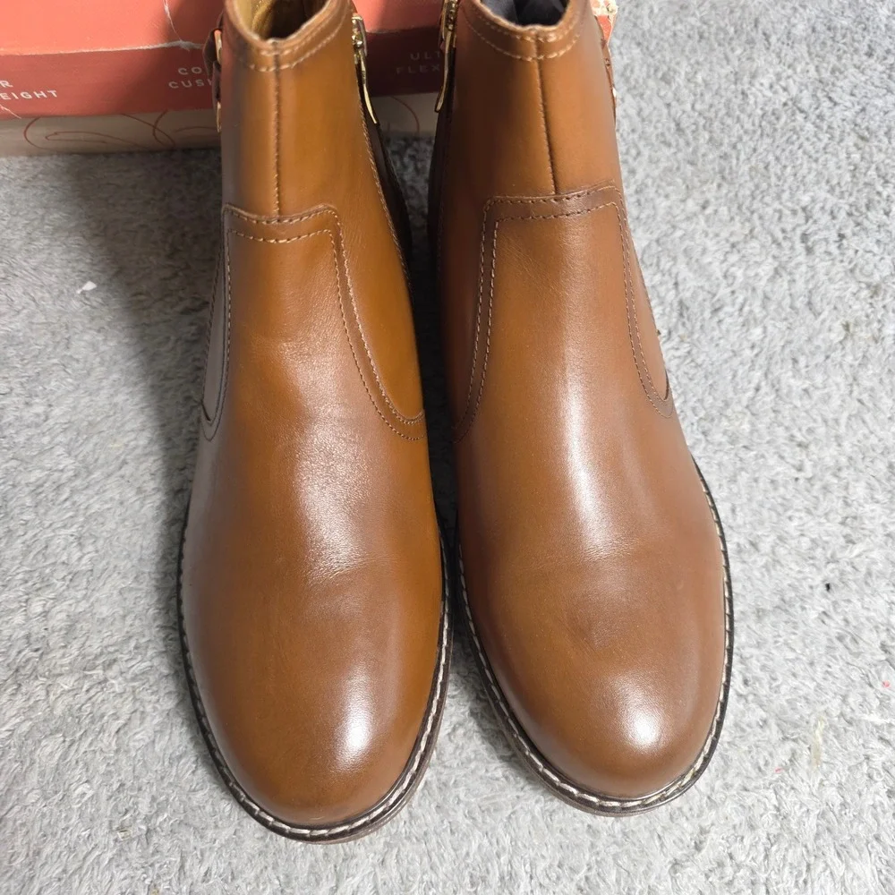 Easy Spirit Jules Brown Leather Ankle Boot Booties Braided Accent Womens 10M NEW